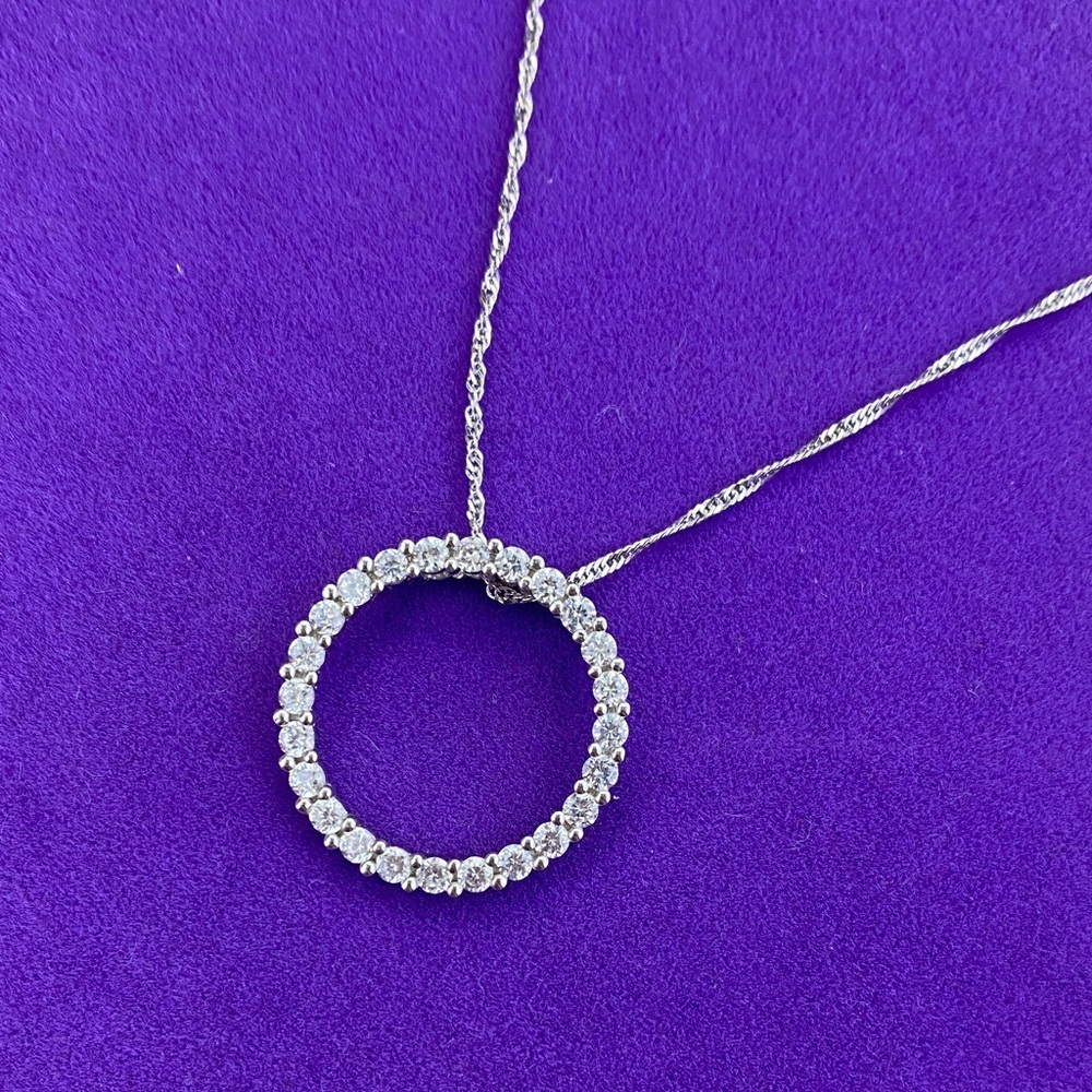 💛 18k White Gold Chain & 14k CZ Eternity Halo Necklace | Luxury Fine Jewelry